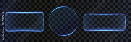 Collection of futuristic hud light blue frame. Technological background. Light glass blue frames square, oval, star, rectangle, circle. HUD PNG. Vector Illustration.