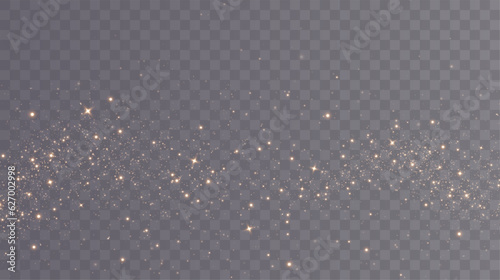 Christmas background. Powder dust light PNG. Magic shining gold dust. Fine, shiny dust bokeh particles fall off slightly. Fantastic shimmer effect. Vector illustrator.	
