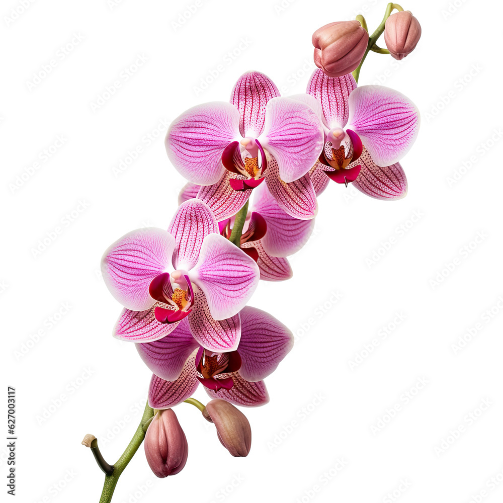 Fototapeta premium Orchid flowers branch isolated on transparent background. Generative AI