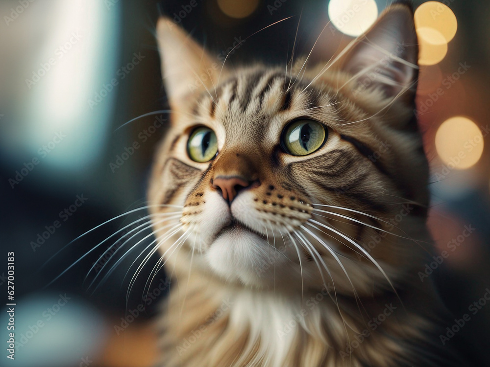 Cat close-up. Portrait of a cat. Cat on a blurred background with space for text. AI generated Cat close-up. Portrait of a cat. Cat on a blurred background with space for text. AI generated