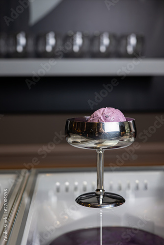 Delicious ice cream in a confectionery shop. Close-up