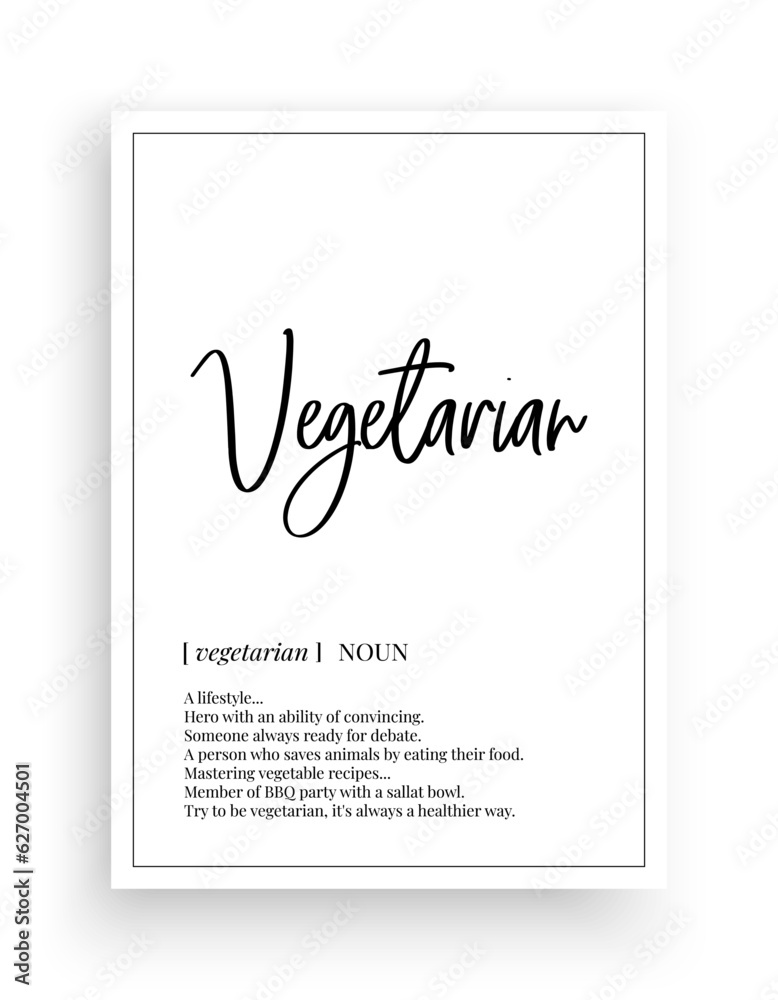Vegetarian definition, vector. Minimalist poster design. Wall decals