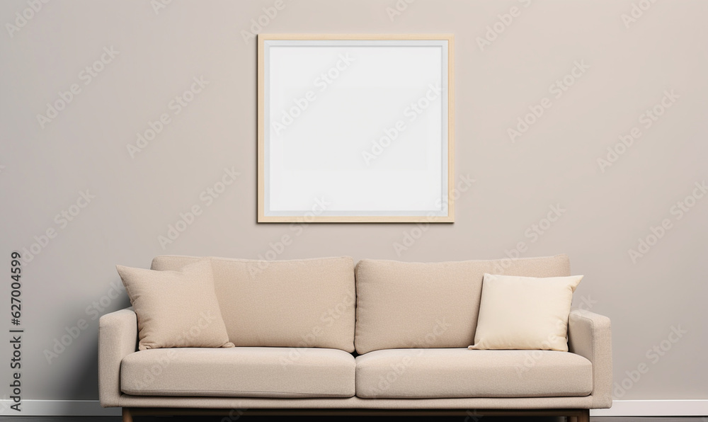 Fototapeta premium a frame mockup in a contemporary minimalist room with a beige color scheme