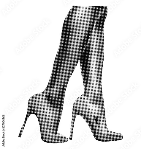 girl legs in high-heels isolated in halftone effect collage element for mixed media dotted texture vintage magazine style