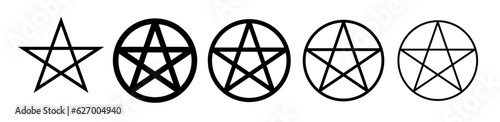 Pentagram symbol. pentacle star circle icon set in black filled and outlined style.