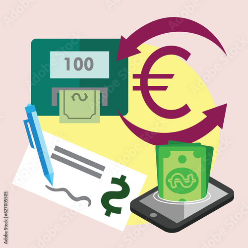 linear flat businessman driving money  paying bills  growing income goal achievement  marketing business concept problem solver get solution to overcome difficulty.