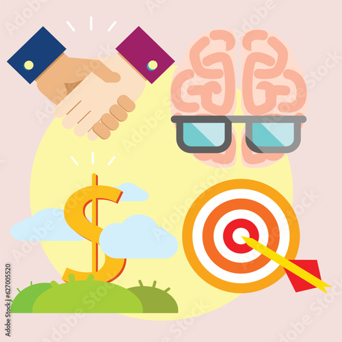 linear flat businessman driving money  paying bills  growing income goal achievement  marketing business concept problem solver get solution to overcome difficulty.