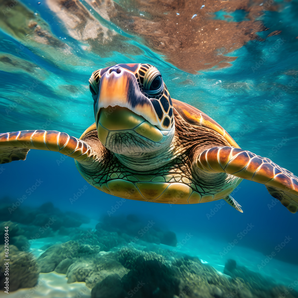 Fototapeta premium photo of a turtle in the tropical ocean 