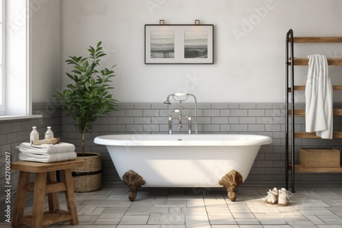 Interior design of Bathroom in Farmhouse style with window