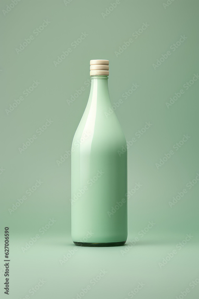 Product mockup, simple korean traditional rice wine bottle, empty place for design branding or logo placement, isolated on flat pastel green background. 3d render illustration style. Product mockup, simple korean traditional rice wine bottle, empty place for design branding or logo placement, isolated on flat pastel green background. 3d render illustration style.