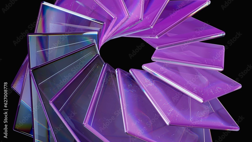Futuristic background illustration with violet glass shapes. Abstract 3d background