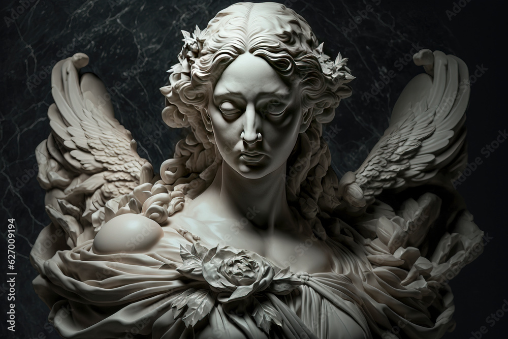 Divine Serenity: A Heavenly Marble Angel Sculpture, a Timeless Symbol of Peace, Beauty, and Spiritual Grace created with Generative AI technology created with Generative AI technology