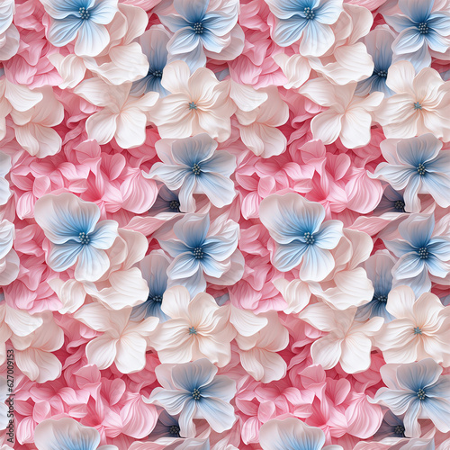 Seamless pattern with 3D flowers. Floral background design for cosmetics, perfume, beauty products. Can be used for greeting card, wedding invitation, craft paper