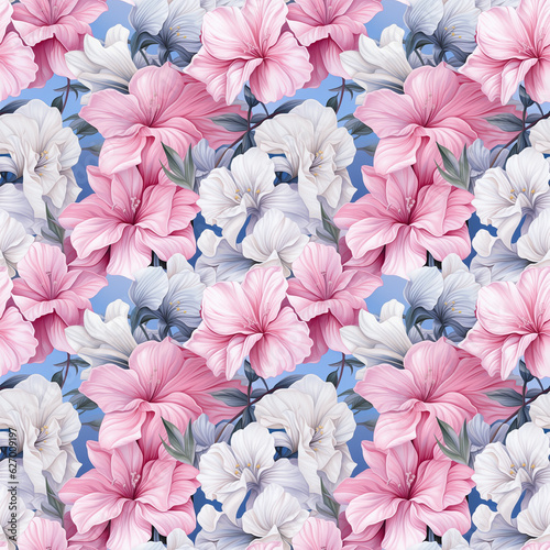 Seamless pattern with 3D flowers. Floral background design for cosmetics, perfume, beauty products. Can be used for greeting card, wedding invitation, craft paper