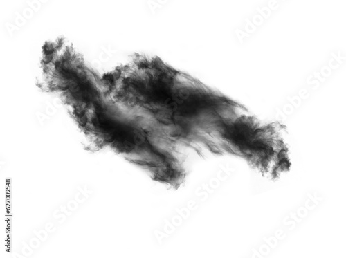 Fototapeta Naklejka Na Ścianę i Meble -  Black smoke cloud, fog or smokey flare and realistic steam or gas, mist explosion with a powder spray and a design element texture isolated on a transparent and png background