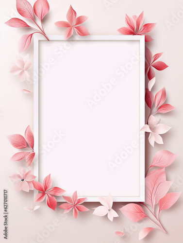 Pink Flower Frame with empty copy space in the middle. Generative AI.