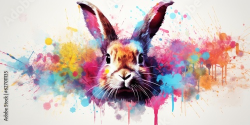 Masterpiece in Watercolors - Vibrant Bunny Brushstrokes - Artistic Ambience    Generative AI Digital Illustration © Cool Patterns