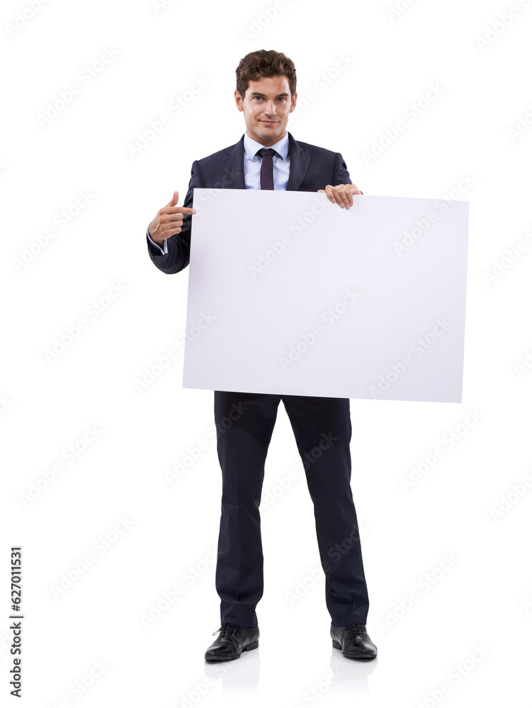 Getting your attention with a large sign. A handsome young businessman holding a large placard. Getting your attention with a large sign. A handsome young businessman holding a large placard.
