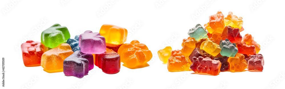 Medical cannabis CBD-infused rainbow gummy candy edibles transparent png background. Cannabis gummy cbd edibles png - obrazy, fototapety, plakaty 