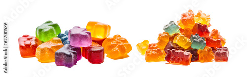 Medical cannabis CBD-infused rainbow gummy candy edibles transparent png background. Cannabis gummy cbd edibles png