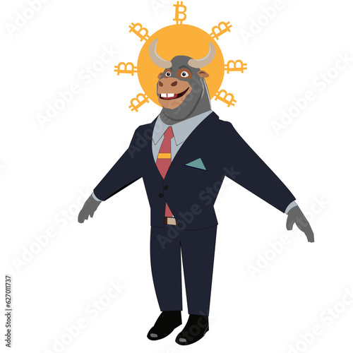 bull vector character, manager, cryptocurrency, finance, bitcoin