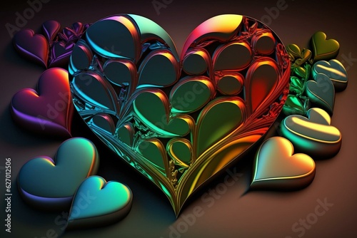 Digitally created, multi-colored hearts embodying love and inclusivity. Generative AI