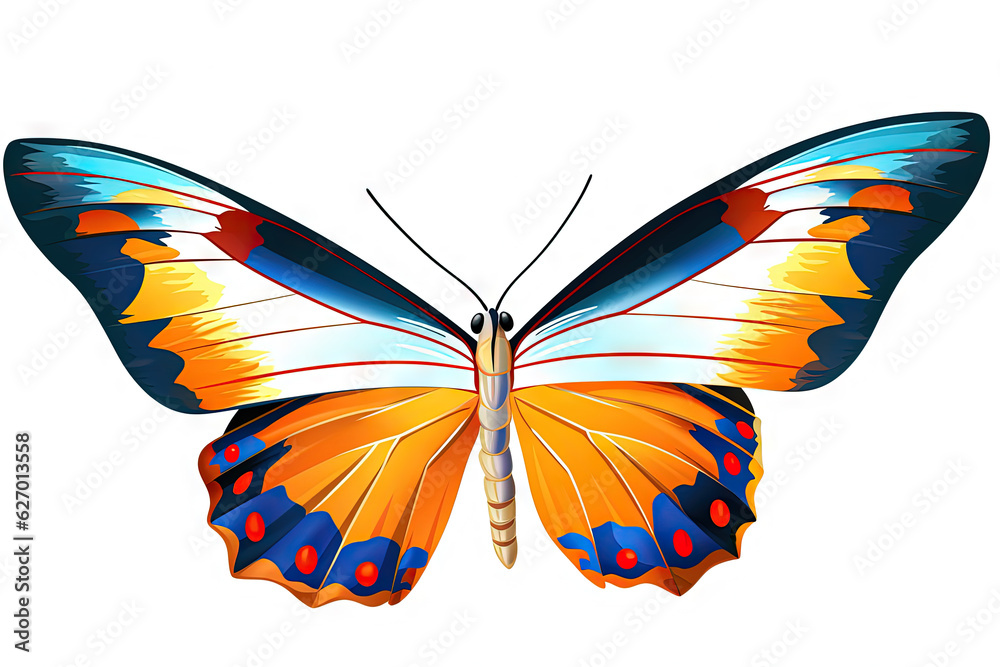 Colorful butterfly drawing isolated on withe. Generative AI. Colorful butterfly drawing isolated on withe. Generative AI.