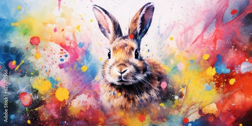 Bunny's Watercolor Masterpiece - Passionate Brushstrokes - Artistic Inspiration - Colorful Canvas   Generative AI Digital Illustration