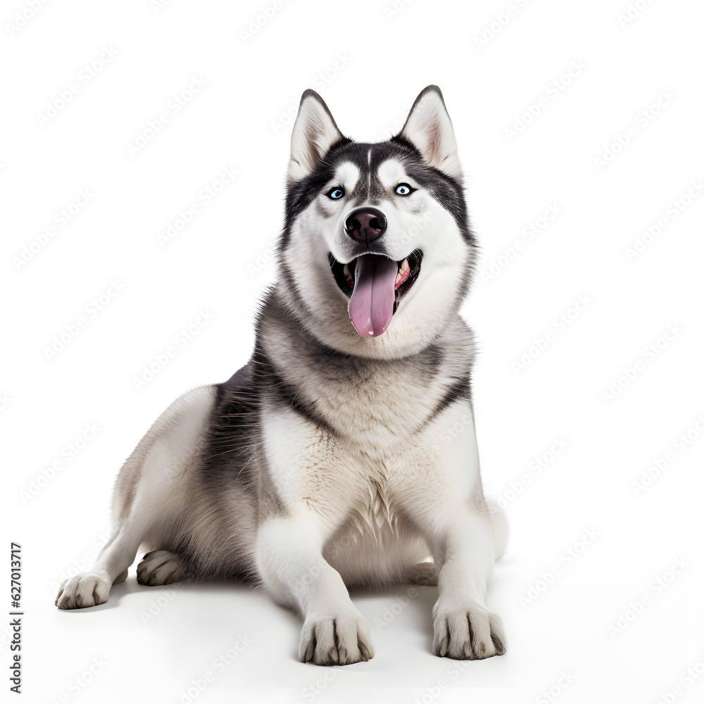 Siberian Husky happy dog on white background 
