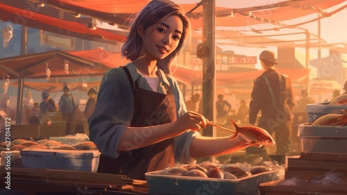 fish woman in the market