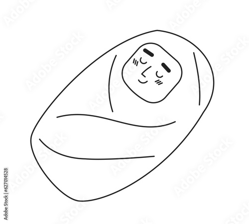 Frustrated preteen girl with crossed arms monochromatic flat vector character. Asian female teenager sitting. Editable half body person on white. Simple bw cartoon spot image for web graphic design