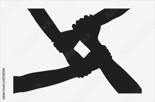 Harmony Unveiled, Diverse Silhouettes of People Joining Hands in Unity - Vector Illustration