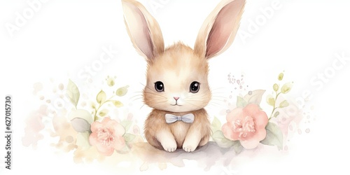 Watercolor Bunny Charming Watercolor Bunny - Adorable Cuteness - Whimsical Illustration - Soft Watercolor Tones - Playful Charm Generative AI Digital Illustration