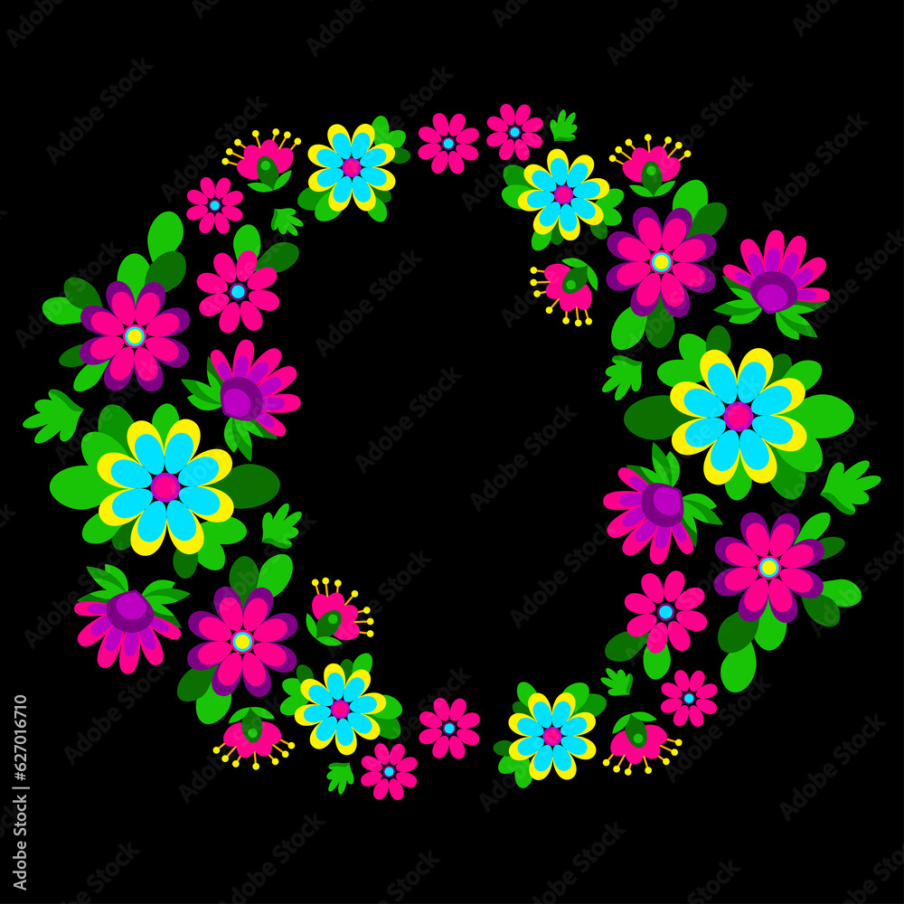 Bright floral wreath from Mexican embroidery 