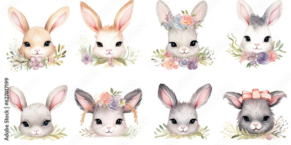 Watercolor Bunny Whimsical Bunny Clipart - Realistic Watercolor Style - Babycore - Whitcomb-Girls - Aquarellist    Generative AI Digital Illustration