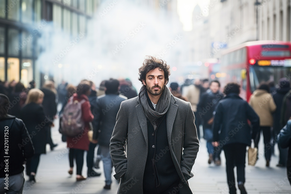 A person conducting stress-reduction exercises in a busy urban setting.
A person conducting stress-reduction exercises in a busy urban setting.