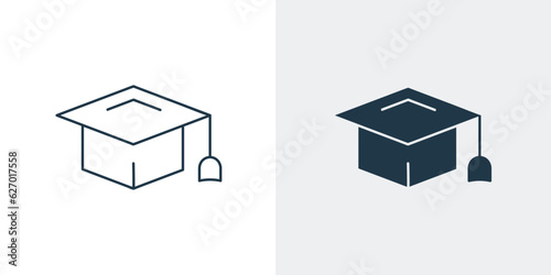 Education cap icon. university graduation hat outline and fill vector