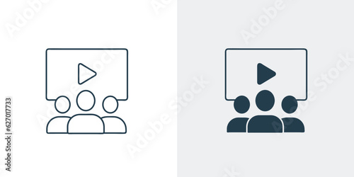 People with a play button icon. Web conference, online presentation or watching movies concept vector