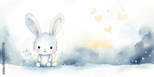 Watercolor Bunny    Soft Watercolor - Cute Rabbit - Whimsical Charm - Playful Illustration Generative AI Digital Illustration