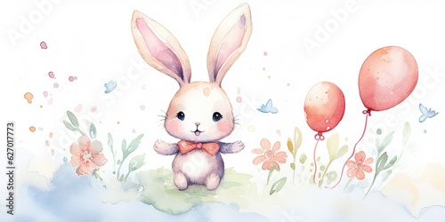 Watercolor Bunny Soft Watercolor - Cute Rabbit - Whimsical Charm - Playful Illustration Generative AI Digital Illustration