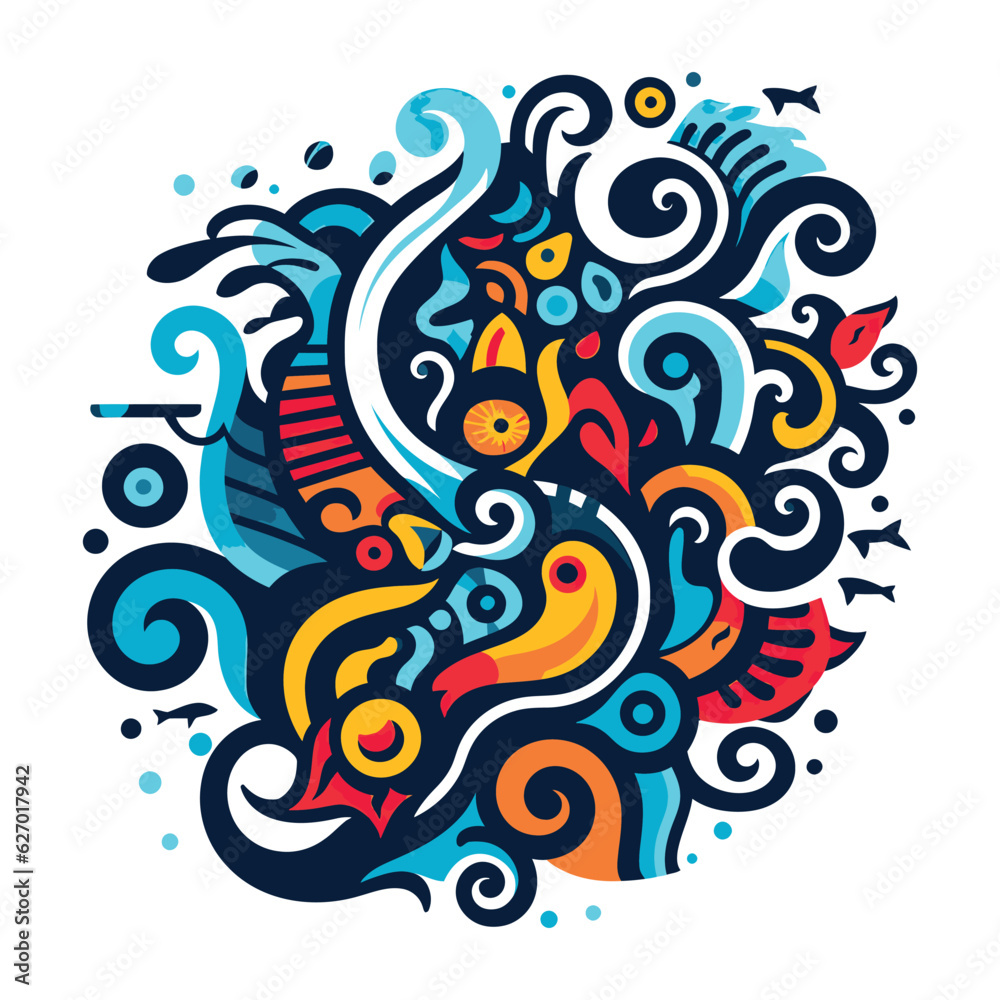 Fototapeta premium Aquatic Harmony, Exploring Vibrant Abstract Fish Illustration through Pop Art. Vector Illustration