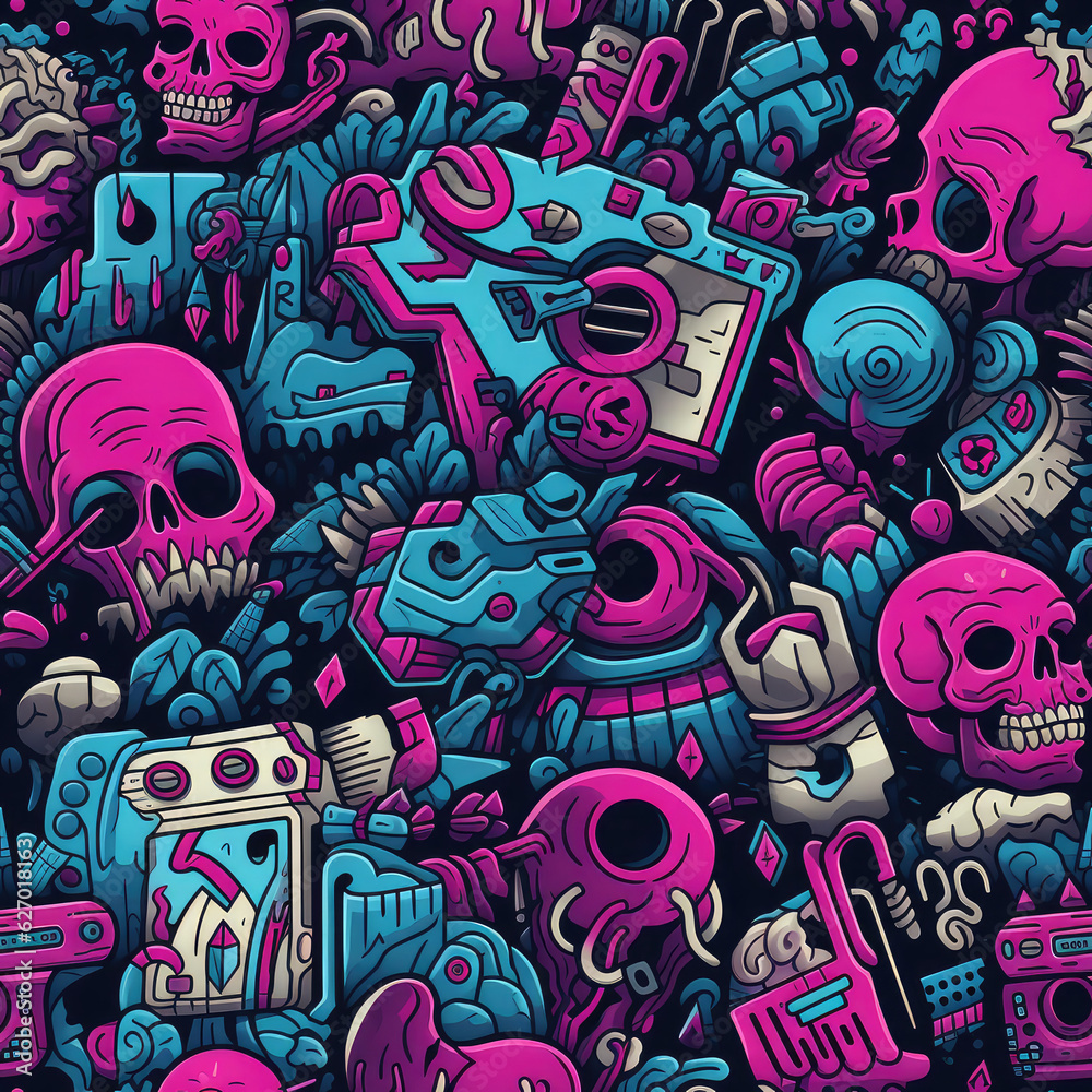 Graffiti art seamless repeat pattern, colorful funky
Graffiti art seamless repeat pattern, colorful funky