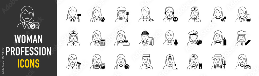 Set of glyph professions web icons. Filled icon such as musician, lawyer, stewardess, plumber, cricket player, programmer, orthodontist, dj. Vector illustration.
