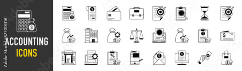 Set of icon related to accounting income, salary, money, business. Icon collection. Vector illustration