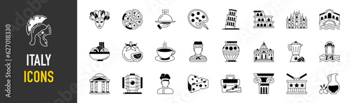 Italy icons set. Tourism and attractions, thin design. Symbols of the country. isolated vector illustration.