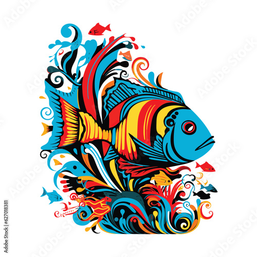 Colorful Depths  Pop Art s Abstract Fish Illustration in All Its Vibrant Glory. Vector Illustration