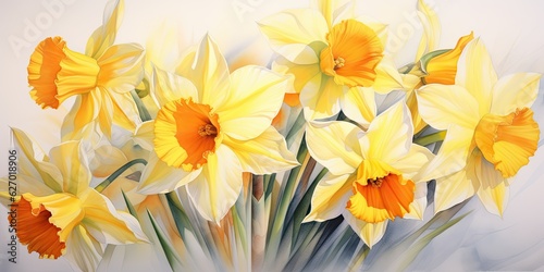 Daffodil Watercolor Floral Fantasy - Daffodil Watercolor Tales - Embark on a Journey into Nature's Wonder. Find magic in each stroke Generative AI Digital Illustration
