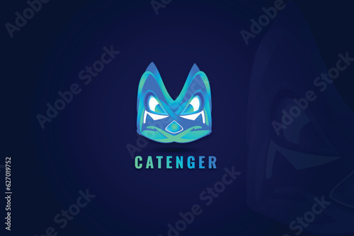 cat logo template creative modern abstract gradient color powerful fighter esports with sword for game team