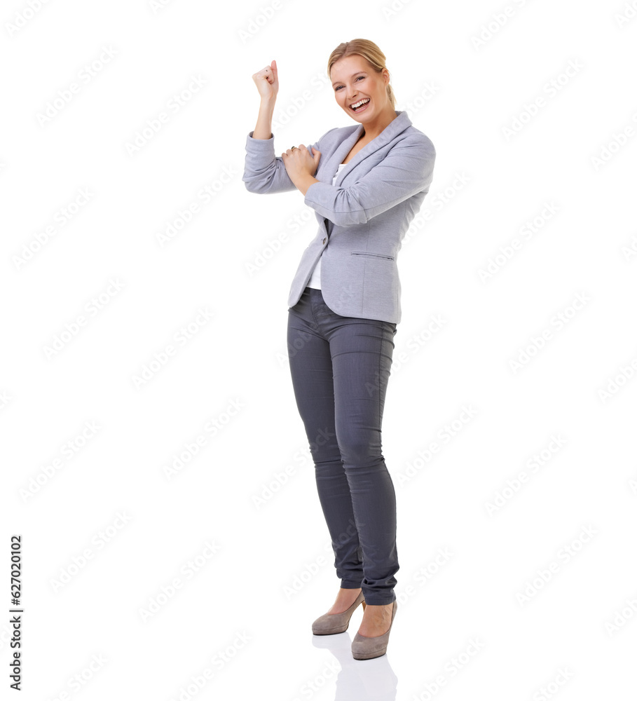 Celebrating her success. A beautiful woman with her arms raised - isolated. Celebrating her success. A beautiful woman with her arms raised - isolated.