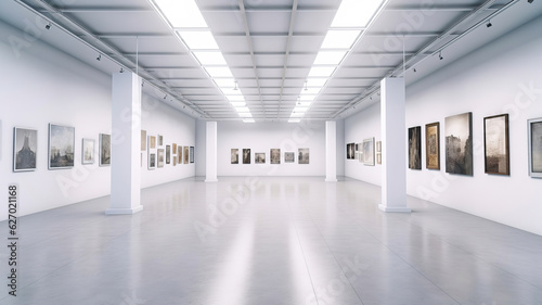 Black and White Photograph in an Empty White Gallery
